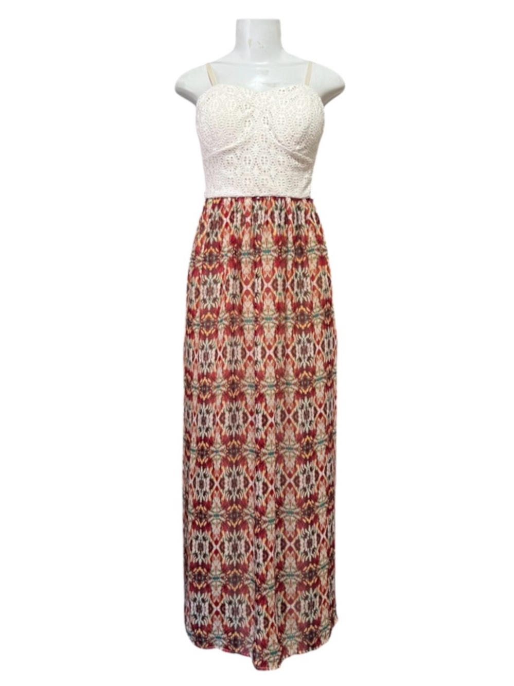 Lily Rose Maxi Dress Crochet Eyelet Bodice Sleeveless Boho Southwest Resortwear